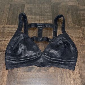 Black cage suede textured crop top